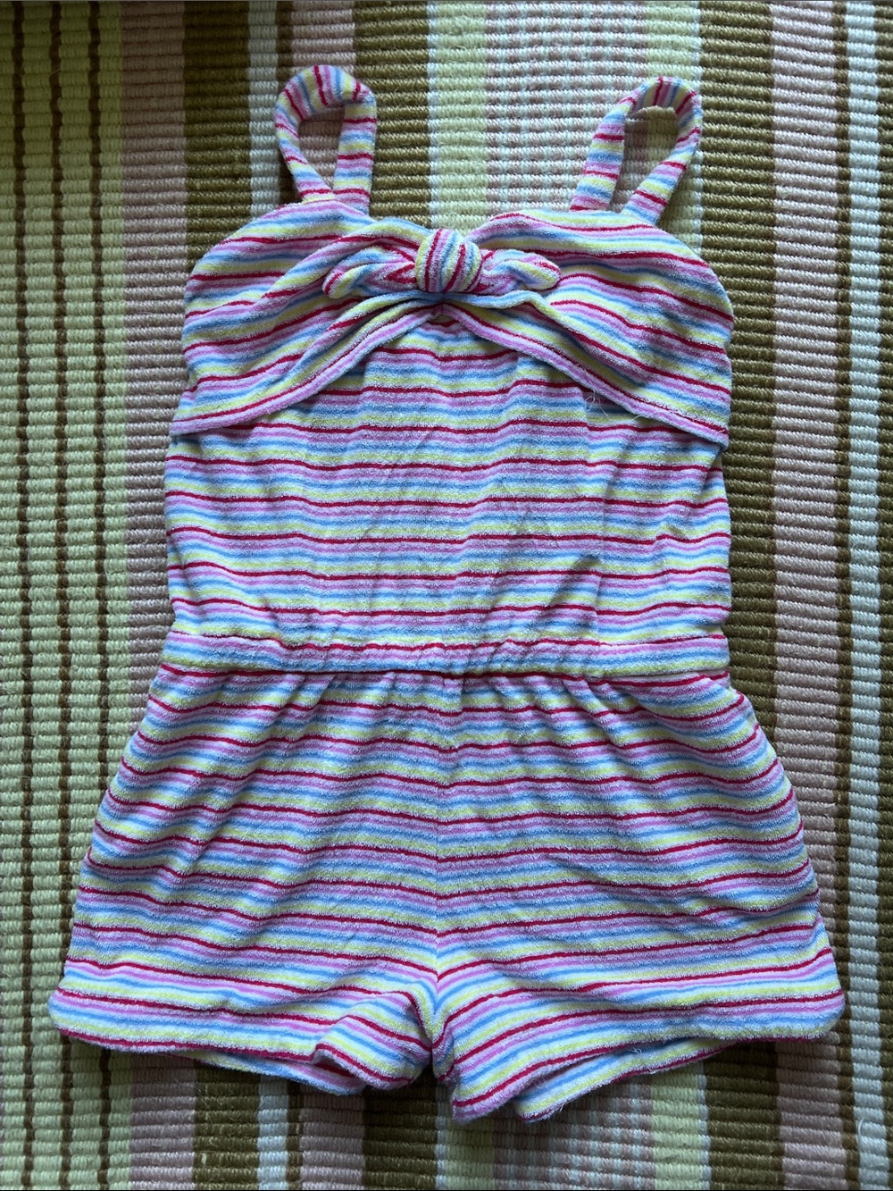 Janie and Jack Striped Terry Romper in Pink, Yellow, Green, Blue